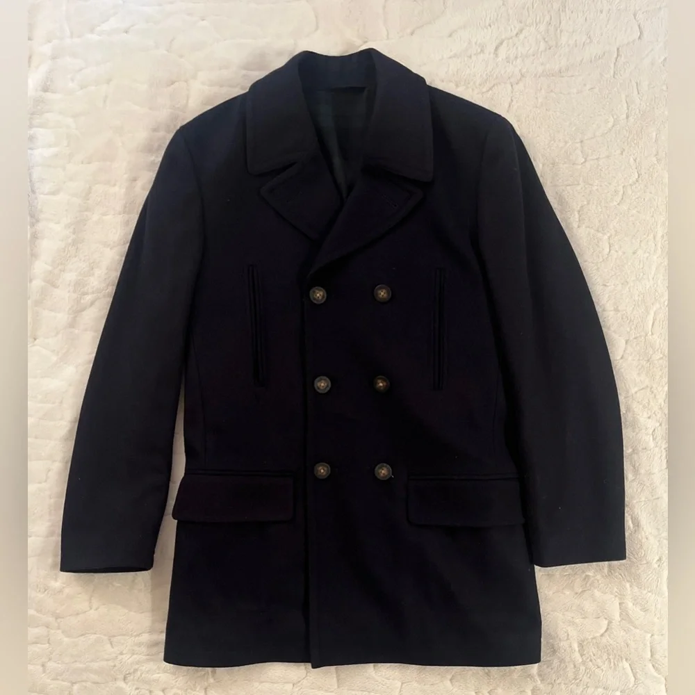 Lauren Ralph Lauren Men Wool Blend Double-Breasted Luke Peacoat Black size 38R
